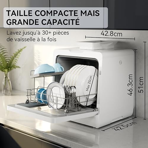 Hermitlux Table Top Dishwasher 7+3 Programmes, Mini Countertop Dishwasher with 5 Place Settings, Delayed Star Function & Child Lock - 2