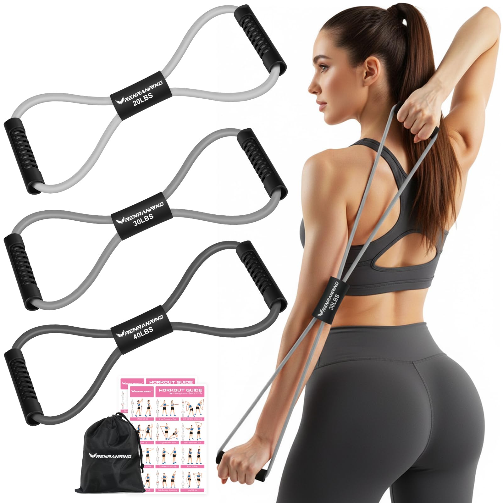 Photo 1 of Resistance Bands, Figure 8 Fitness Exercise Bands with Handles - 8 Shaped Resistance Bands of 3 for Arm and Shoulder Stretch, Rope 8 Word Elastic for Women and Men