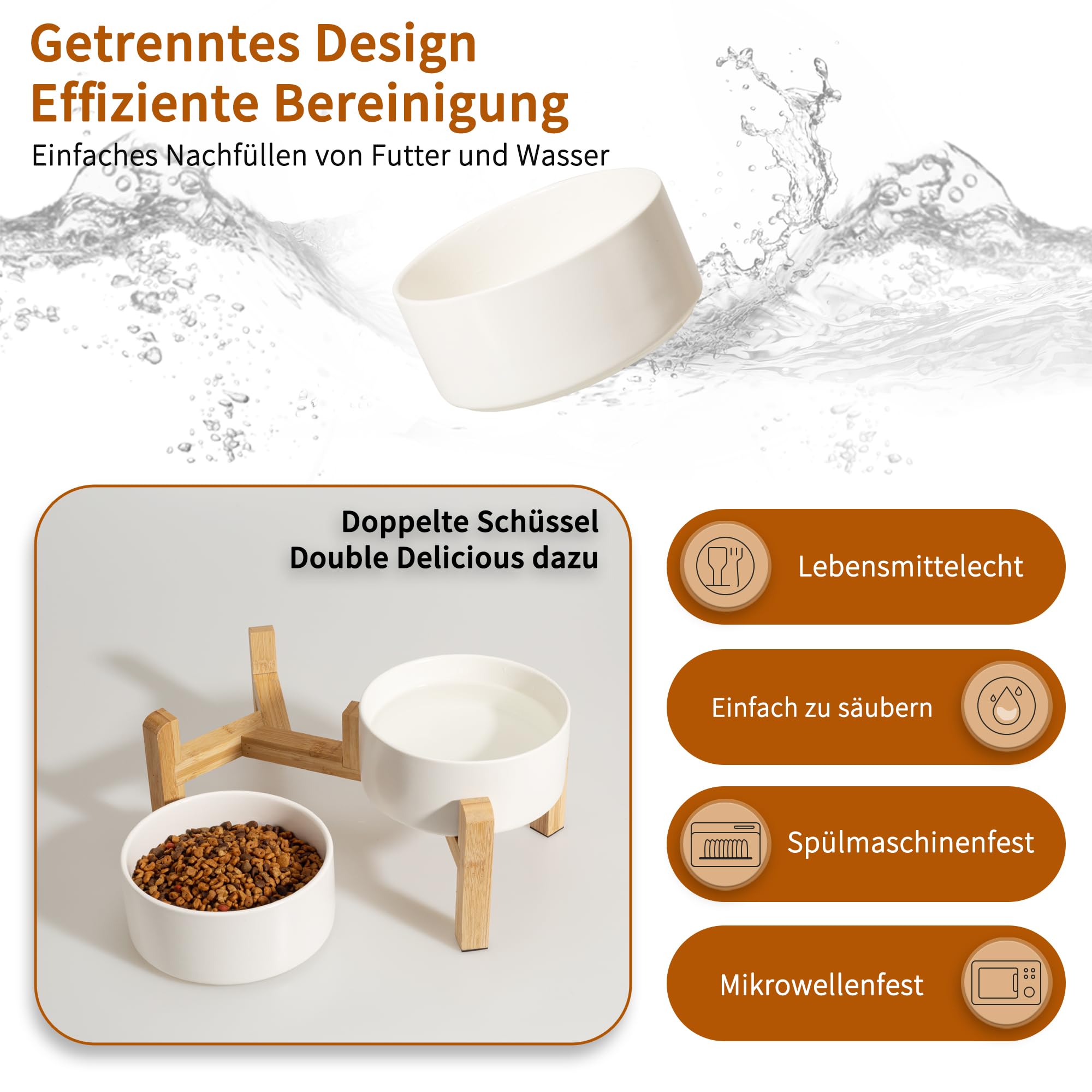 Hundenapf Set Erhöht Hunde Napfset - Doppel Napf Hund Keramik mit rutschfestem Ständer - Erhöhte Futterstation Hund 2er Set für Futter und Wasser - Ideal für kleine und mittelgroße Hunde - 2 x 850 ml