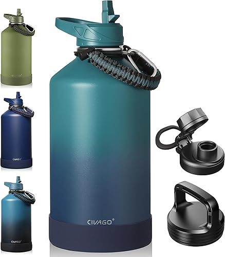 Miniatura 8 de CIVAGO Botella de agua aislada de 40 onzas con pajilla, taza de agua deportiva de acero inoxidable con 3 tapas (pajilla, boquilla portátil y tapa de