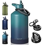CIVAGO Gallon Insulated Water Bottle Jug with Straw, 128 oz Large Stainless Steel Water Flask, Big Metal Thermal Mug with 3 Lids for Sports, Travel, Gym, and Camping, Deep Cyan