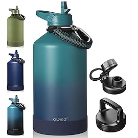 CIVAGO Gallon Insulated Water Bottle Jug with Straw, 128 oz Large Stainless Steel Water Flask, Big Metal Thermal Mug with 3 Lids for Sports, Travel, Gym, and Camping, Deep Cyan