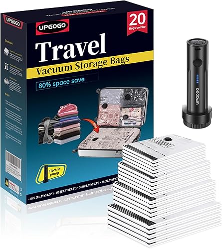 Miniatura 8 de Bolsas de vacío de viaje para equipaje con bomba eléctrica portátil, bolsas de sellado al vacío para ropa, cubos de embalaje de compresión,