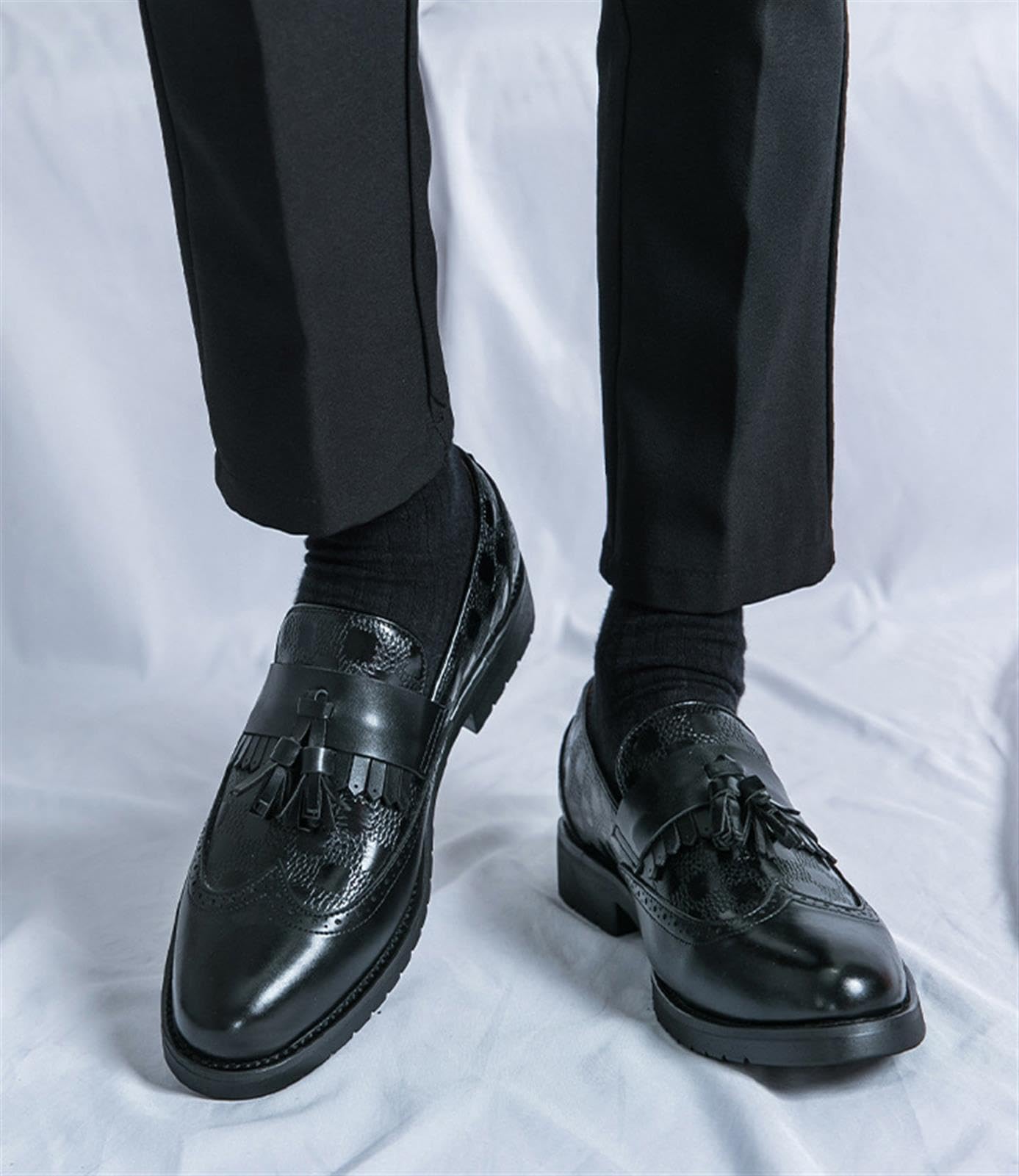 Mocasines con Borlas para Hombre Zapatos Brogue Oxford de Vestir Elegantes Formal Negocios Boda Fiesta Zapatos Planos de Cuero