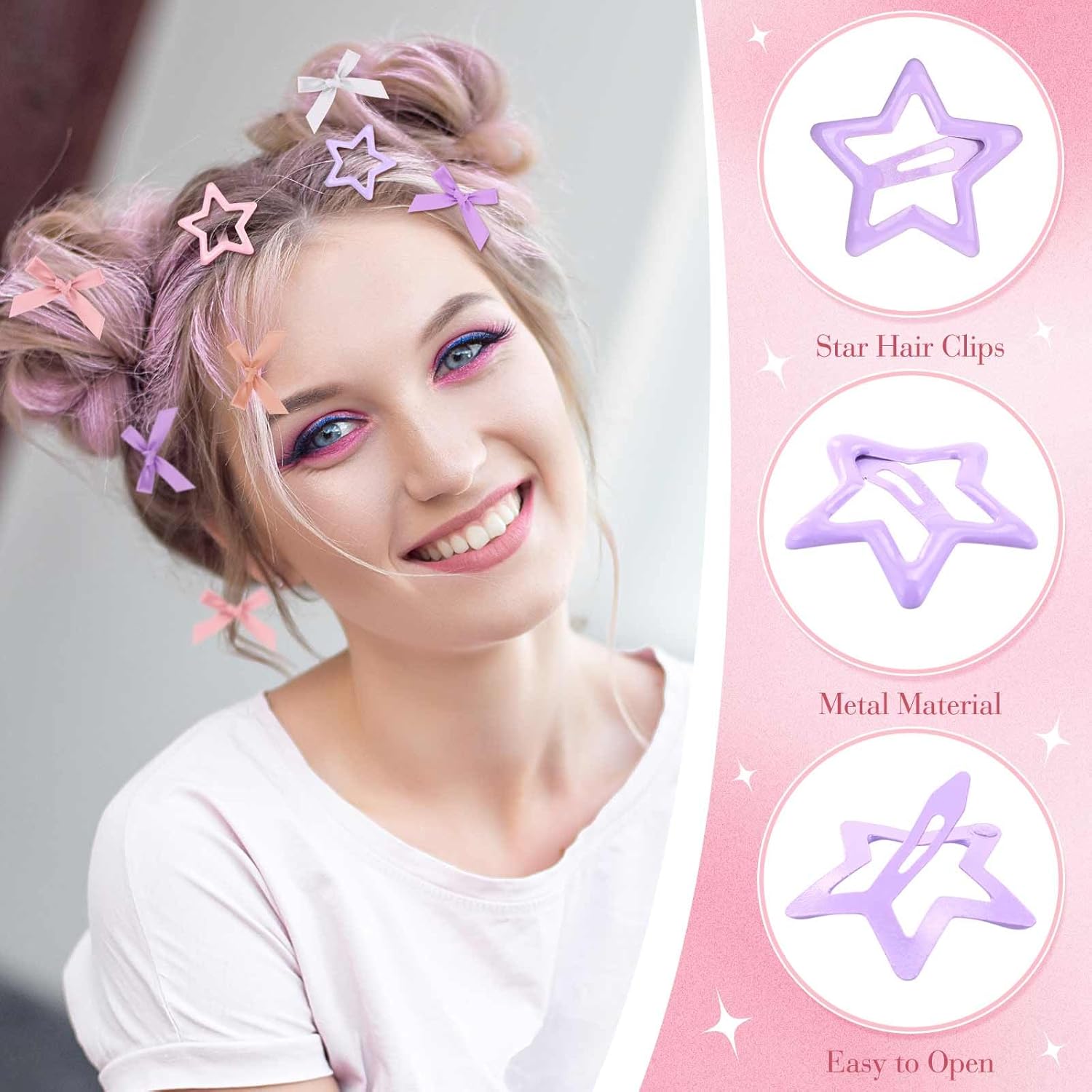 68 Pcs Mini Hair Bows for Women Star Clips Y2k Hair Accessories for Women Mini Bow Cute Star Clip Colorful Long Tail Ribbon Bows Barrettes Pins Metal for Hairstyle Accessory Gift - Image 6