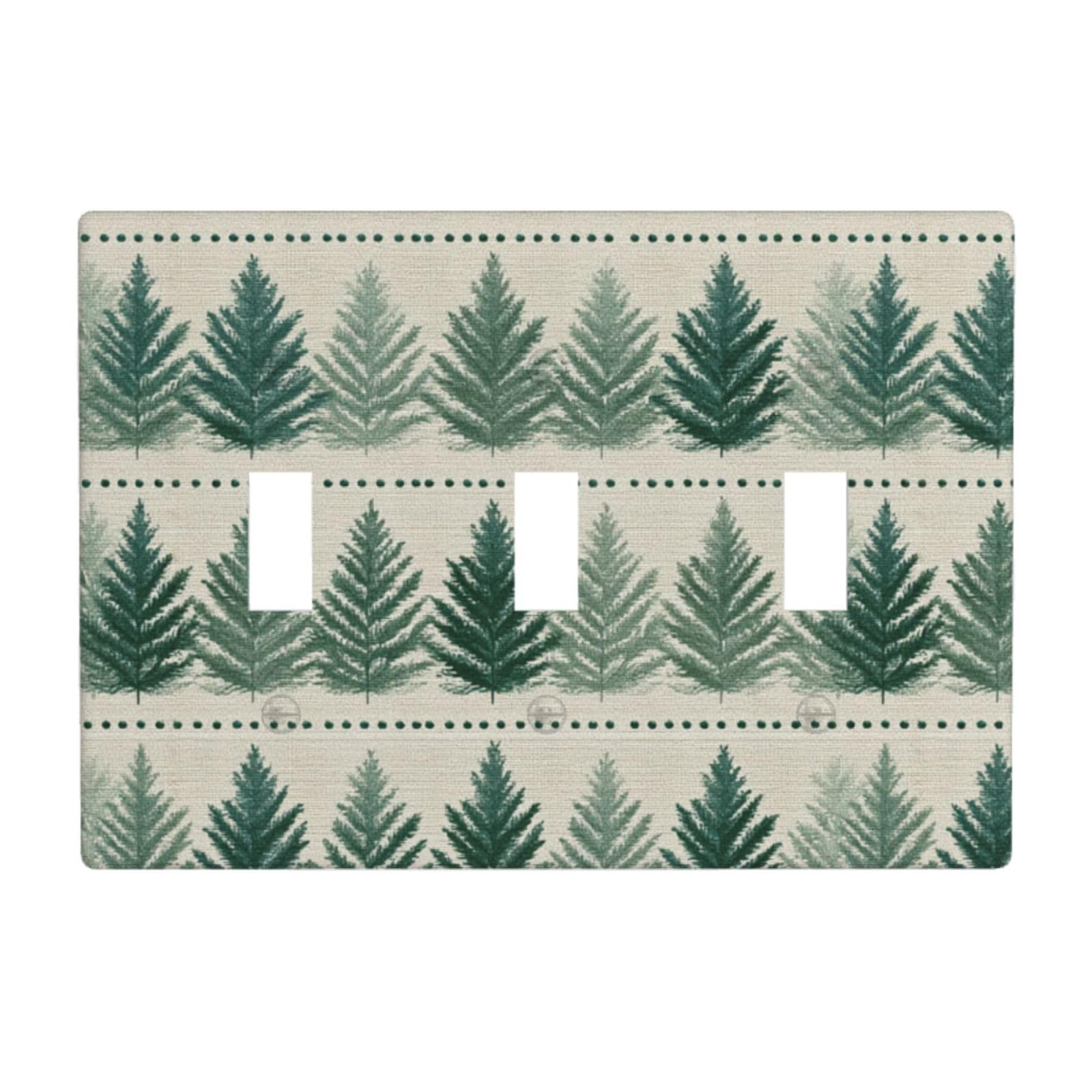 Woshuwo White Green Fern Motifs In Rows Textile Pattern Light Switch Covers 3 Gang Triple Toggle Wall Plate Switchplate Electrical Faceplate For Bathroom Kitchen Bedroom Decor