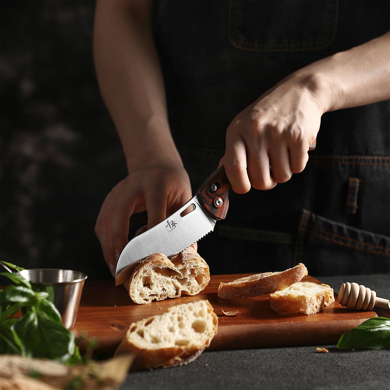 SENBON 440 couteau à pâtisserie pliant tranchant manche en bois coloré Camping barbecue extérieur clip arrière couteau à pain portable