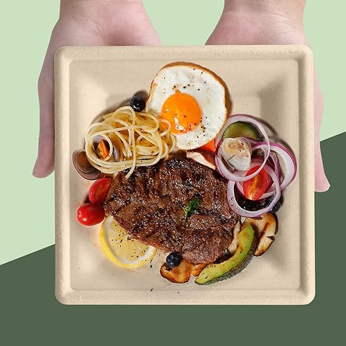 Miniatura 8 de Aimisin Platos desechables de bagazo biodegradables, platos de caña de azúcar natural, plato compostable de alta resistencia para fiestas,