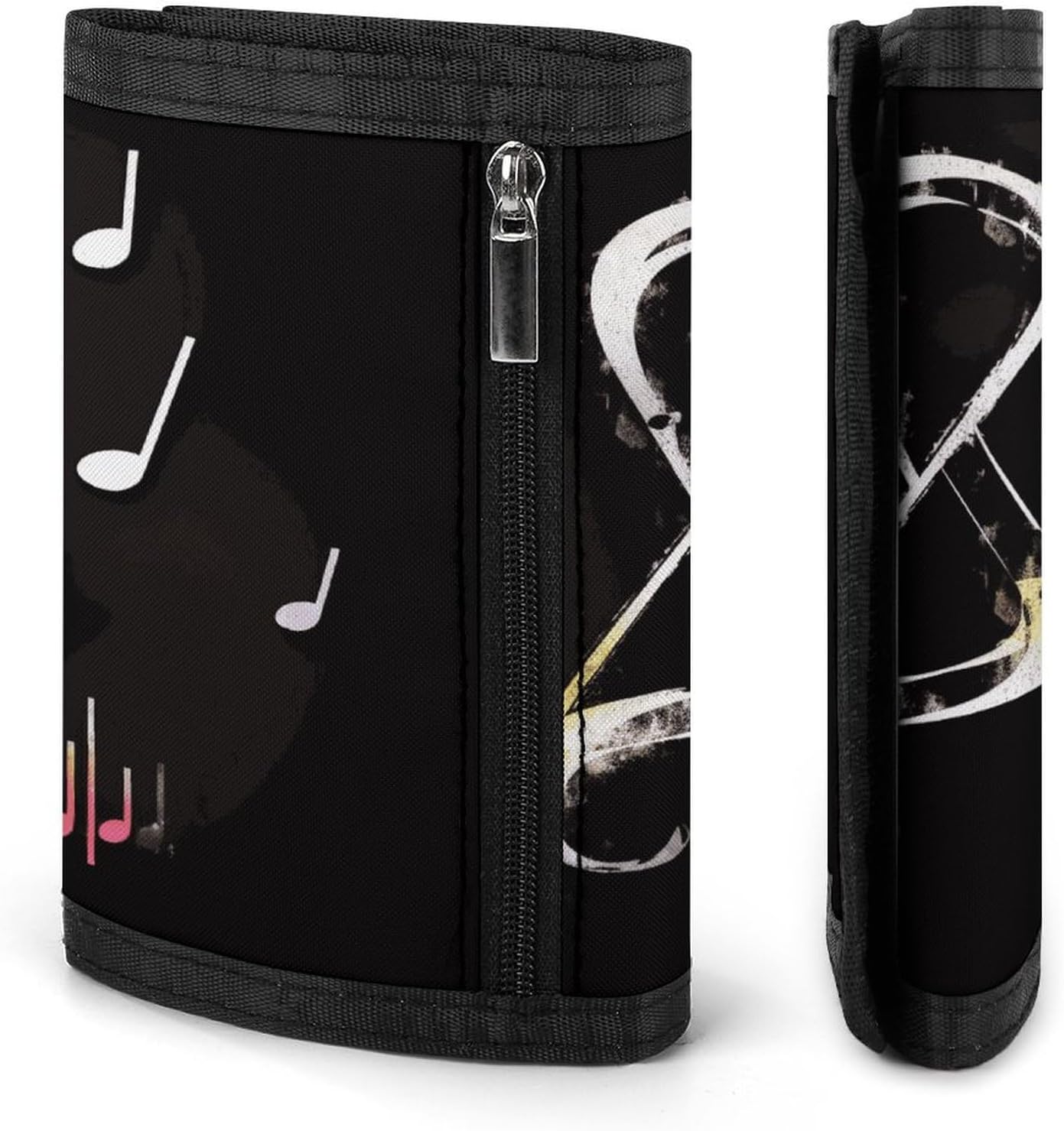 Music Notes Wallet With Key Hook,Card Holder with Zippered Coin Pocket And Card Holders,Trifold Wallet Suitable for Work, Travel And Daily Use image 3