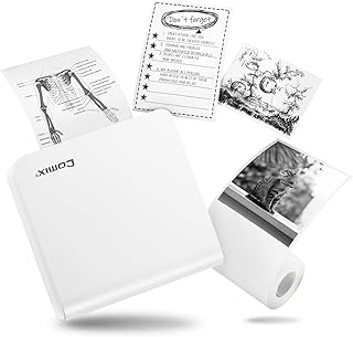 Comix Mini Printer LP8002 Bluetooth Inkless Printer,Portable Mobile Phone Picture Printer,Thermal Label Maker Compatible with iOS & Android, for Home,Business with 1 Pack White Printing Paper…