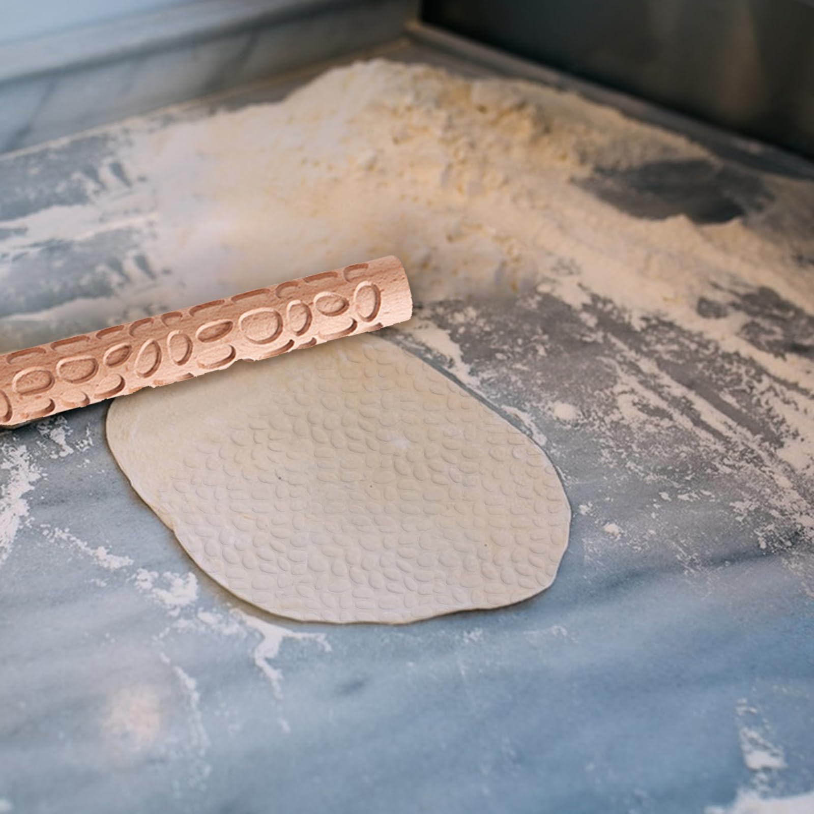 Rouleau d'Argile en Bois - Texture Bois, Gaufrage, Polymère - Outil de Poterie à Motif en Céramique