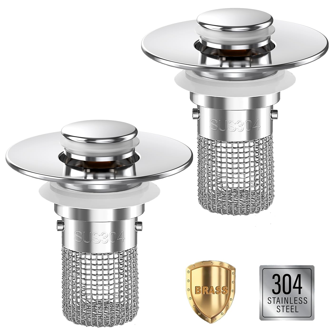 Sink Stopper Hair Catcher, Pop-up Sink Drain Strainer with Removable Stainless Steel Strainer Basket Hair Catcher,Bathroom Sink Strainer for Bathroom Sink Stopper Replacement (2, Silver)