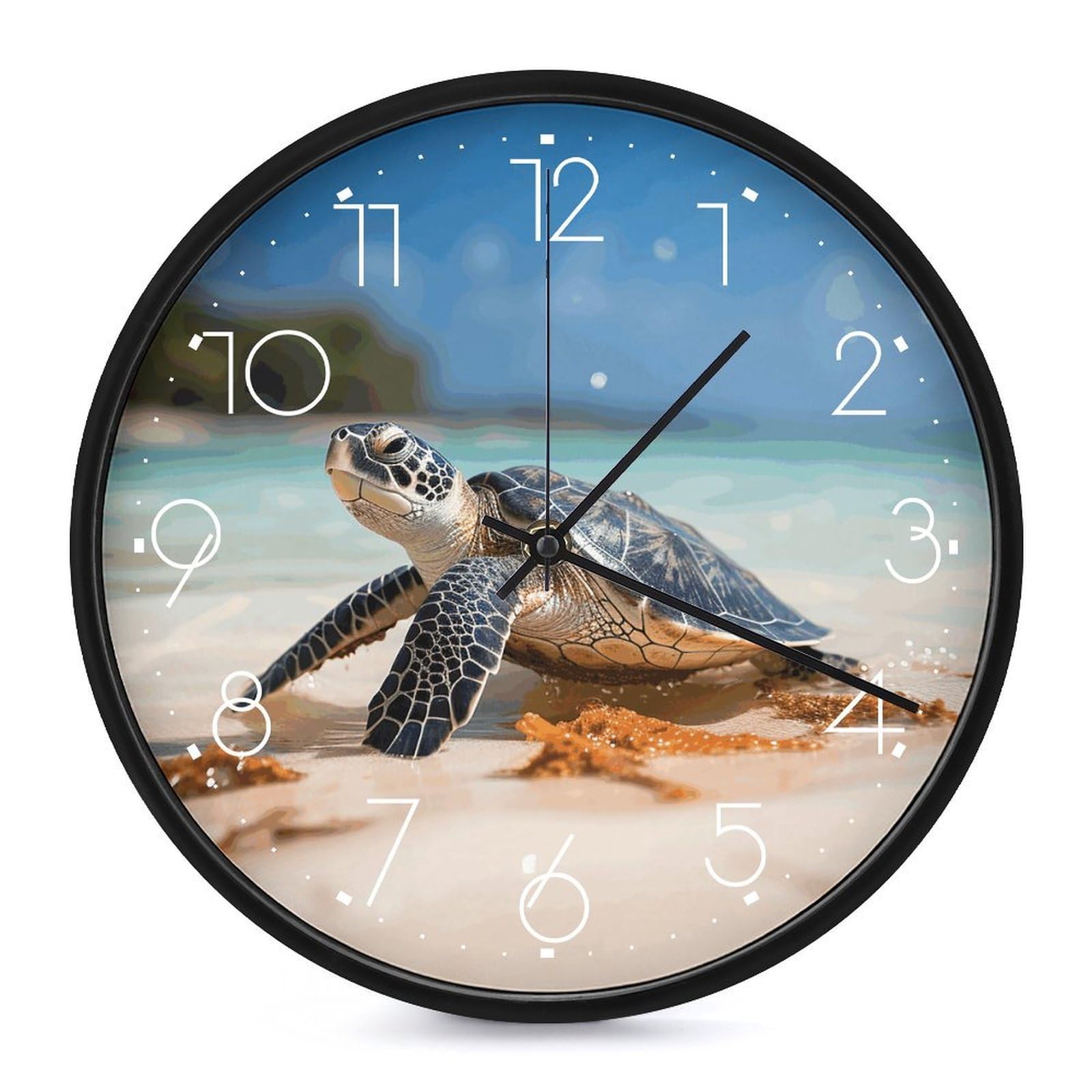 Adfgyerh White-Style Sea Turtle On The Beach Clock，9.8 Inch Battery Operated Wall Clock Classic Simple, Decorative Wall Clock.analog Clock For Kitchen Office Bathroom Bedroom.