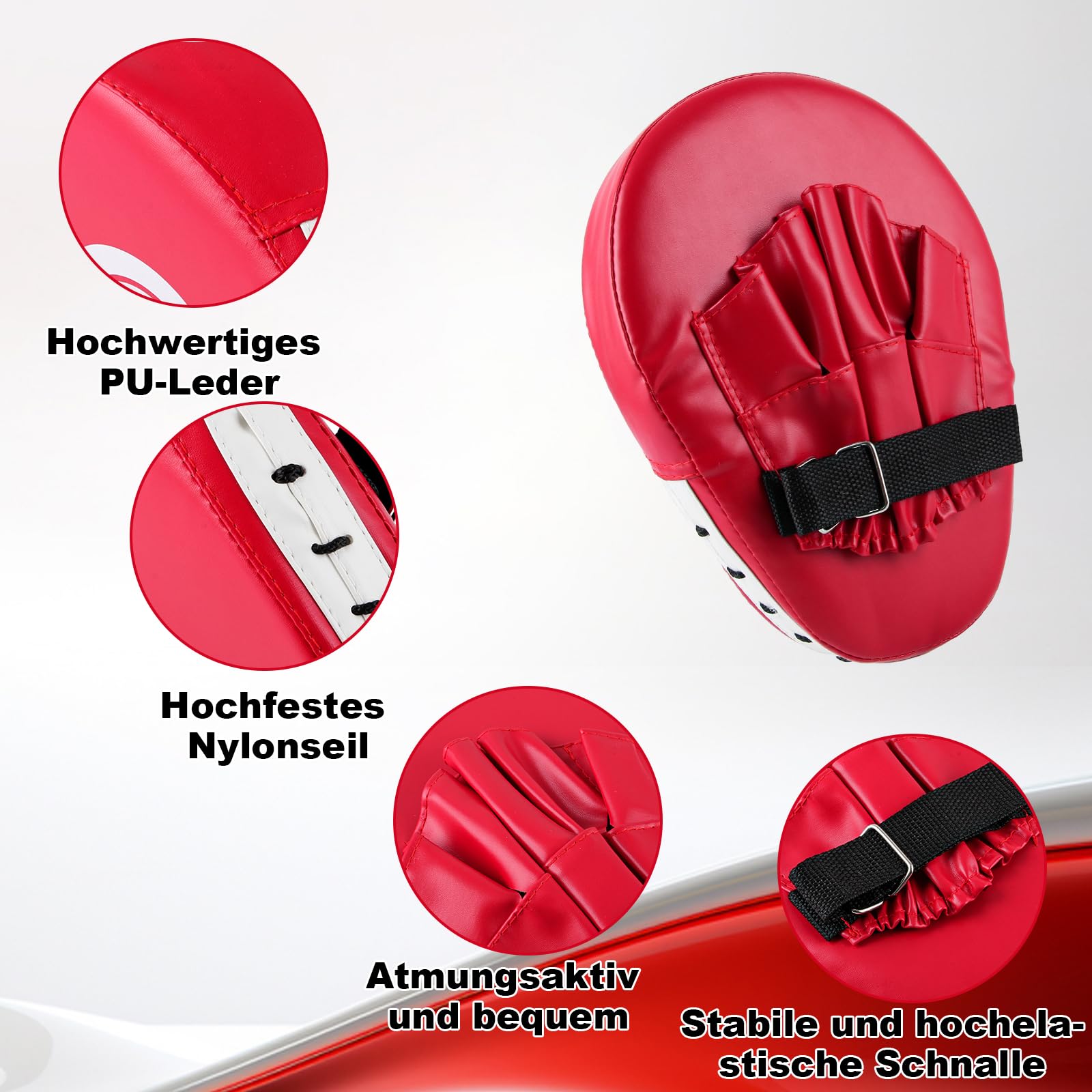 Pao Boxe Rouge avec Pattes d'ours de Boxe, Bouclier de Frappe, Cible Jambe et Sangle 3 m, Set PU pour Karaté Taekwondo Muay Thai MMA et Arts Martiaux