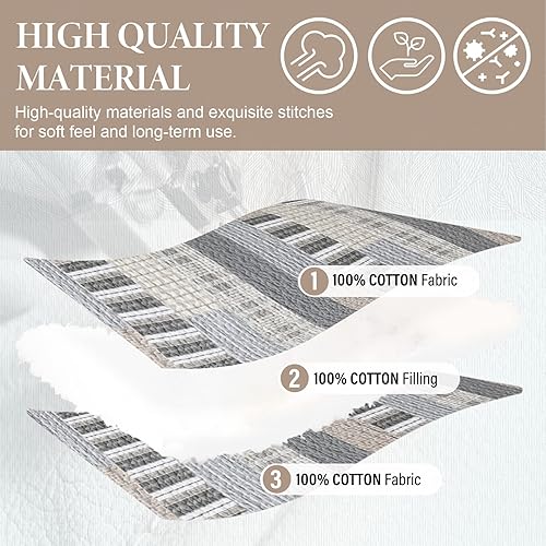 Vista 57 de SahSahCasa Juego de edredón tamaño King, juego de edredón de 100% algodón, colcha de retazos, colcha rústica ligera a cuadros para cama King, beige