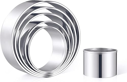 Miniatura 9 de Juego de 6 cortadores redondos de galletas Moldes circulares de acero inoxidable para pasteles, galletas, albóndigas, pasteles, moldes de dona para