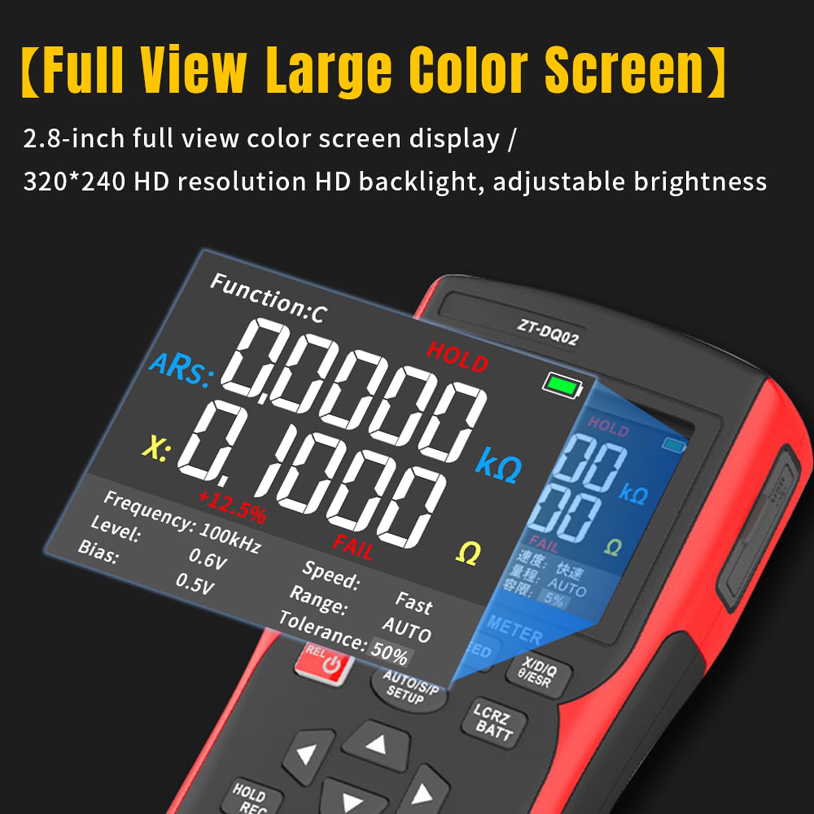 Karlak Testeur de Multimètre Numérique, Testeur de Batterie Double Mode à écran LCD, Mesure 0,01 Ω – 10 MΩ, 1 PF – 100 MF avec 5 Modes de Fréquence de 100 Hz à 100 KHz pour les