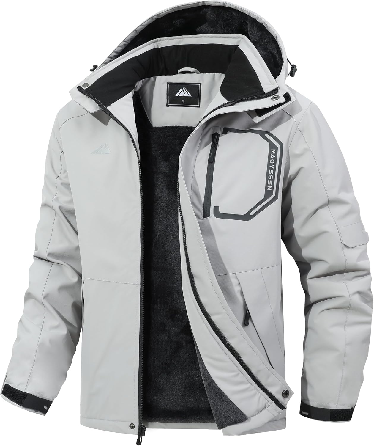 Men's Ski Jacket with Hooded Snowboarding Waterproof Fleece Lining Jacket Winter Coat Multi Pockets