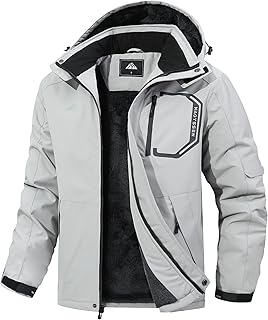 MAOYSSEN Men's Ski Jacket with Hooded Snowboarding Waterproof Fleece Lining Jacket Winter Coat Multi Pockets