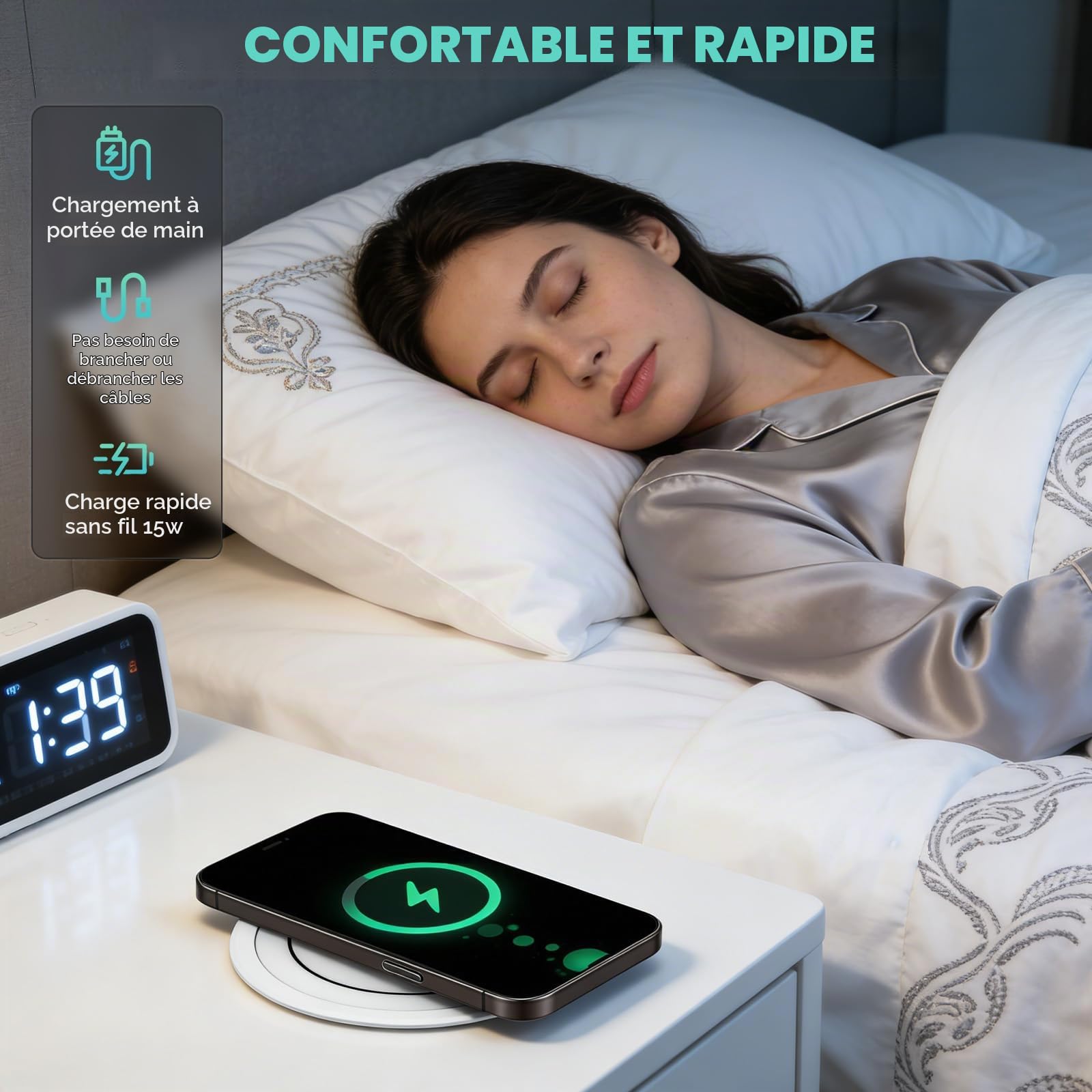 Multiprise de Table Rétractable 9 en 1, Prise Encastrée avec USB-C PD 75 W, Multiprise 4 Prises avec Charge sans Fil 15 W, Prise de Table Rétractable pour Plan de Travail, Bureau (Blanc)