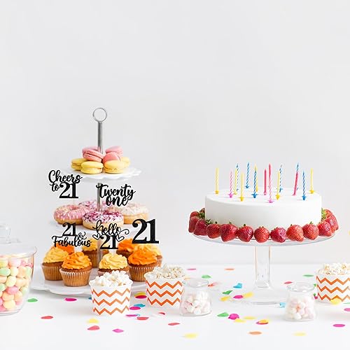Miniatura 7 de 30 piezas de adornos para cupcakes con purpurina de 21 años con purpurina de 21 "Hello 21 Cheers to 21 Years Cupcake Picks 21 & Fabulous Cake Decor