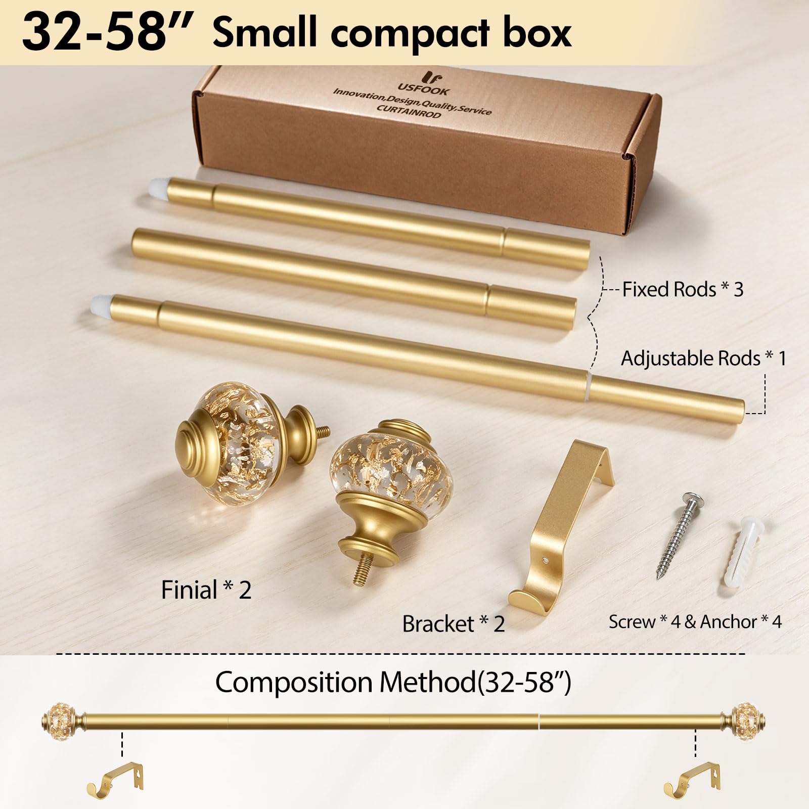Luxury Gold Curtain Rod - 32-86 Inch, FREE SHIPPING -6 Luxury Gold Curtain Rod - 32-86 Inch, FREE SHIPPING -6