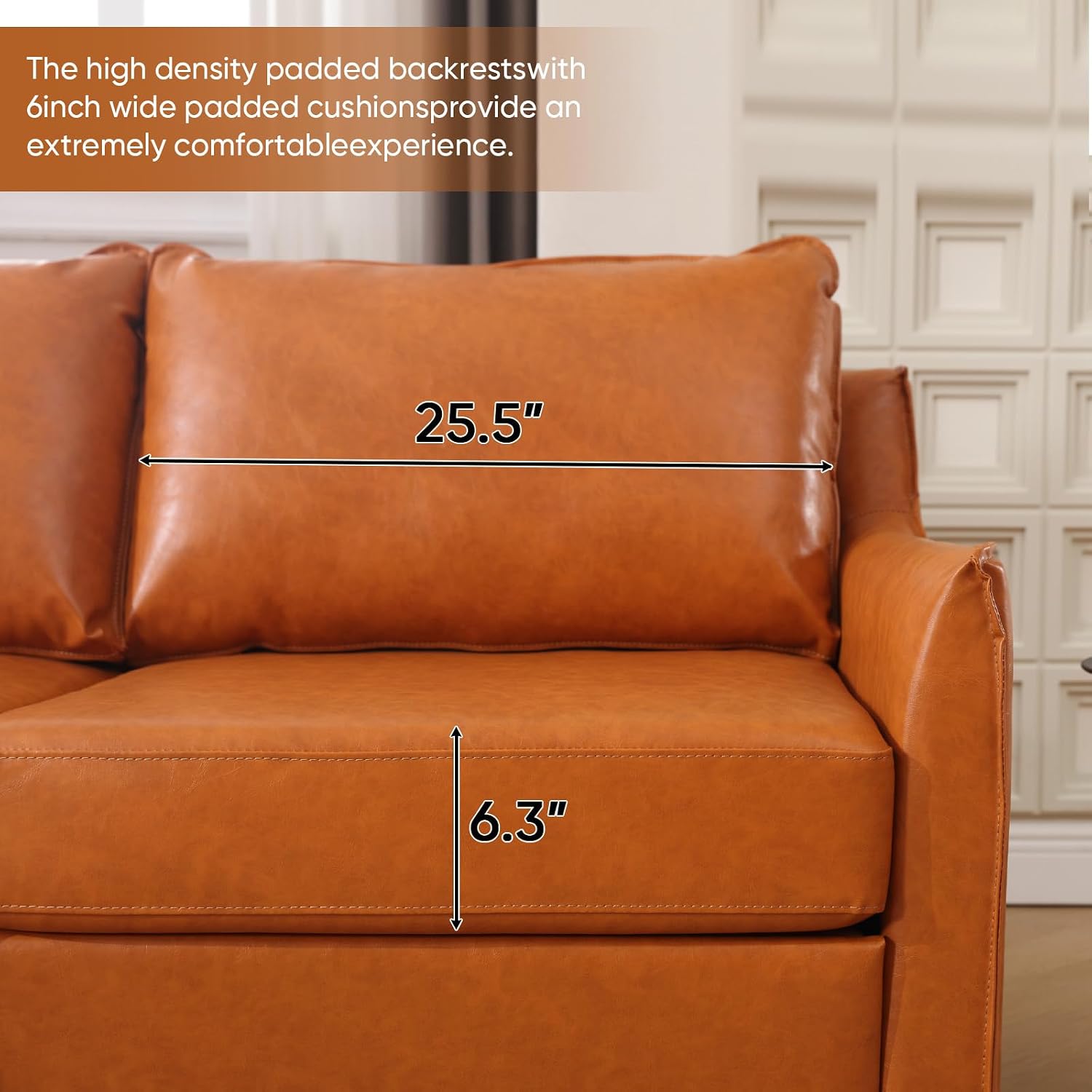 Faux Leather Sofa Set, Mid-Century Modern Couch Set Sectional Couches for Living Room Furniture Sets, Comfy Couch and Loveseat Sets with Sloped Arm Soft Cushions (Brown, 2 Piece Living Room Set)