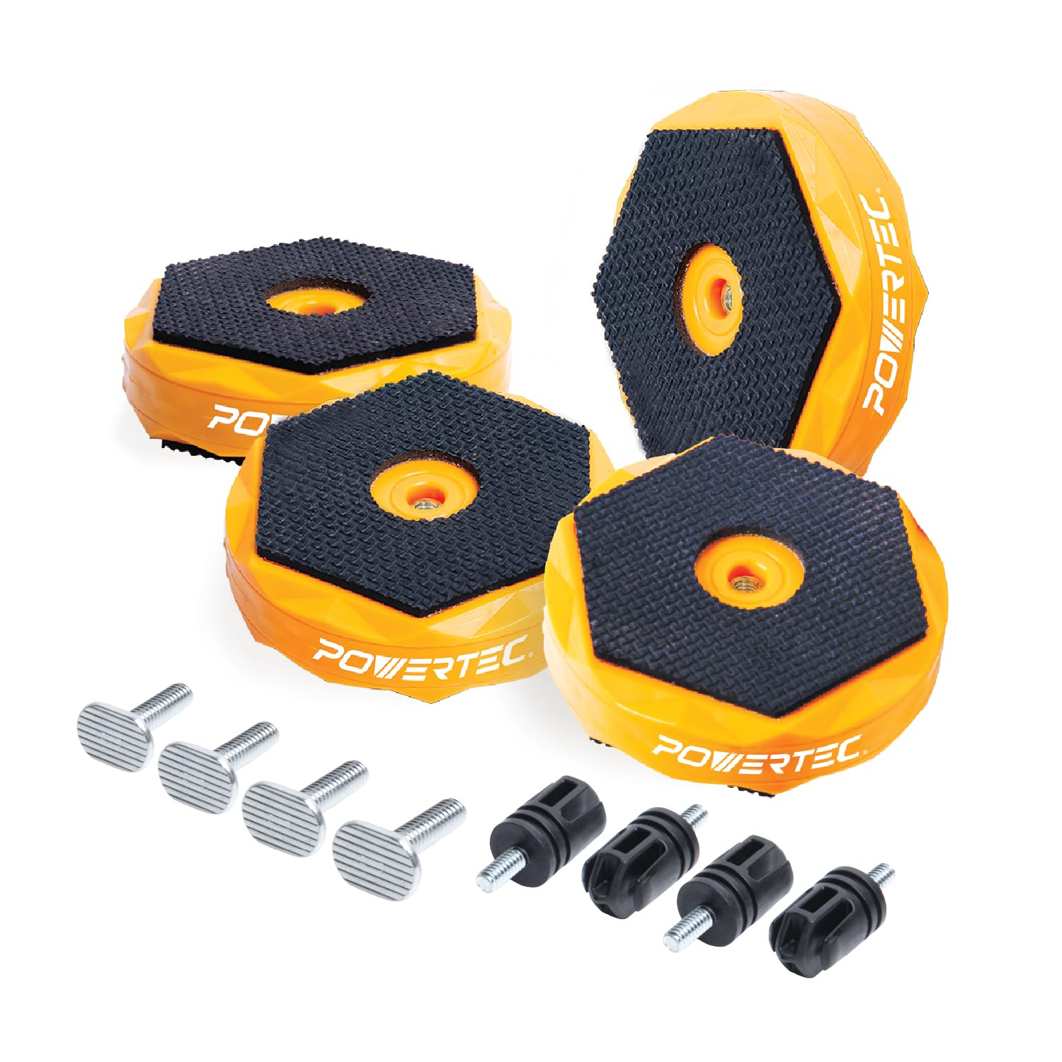 POWERTECT Track & Work Bench Stops Plus Work Grippers and Finishing Cone Fits 3/4" Bench Dog Hole, Bench Dog Cookies for Sanding, Routing, Finishing & Painting, 4PK (71820)