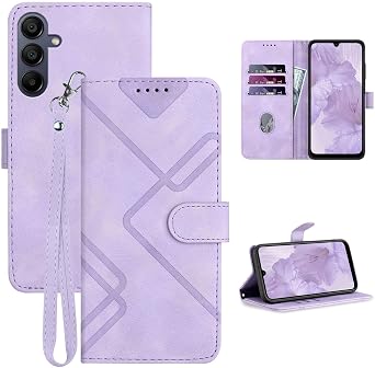 for Galaxy A15 5G Case Wallet Card Holder Strap Purple