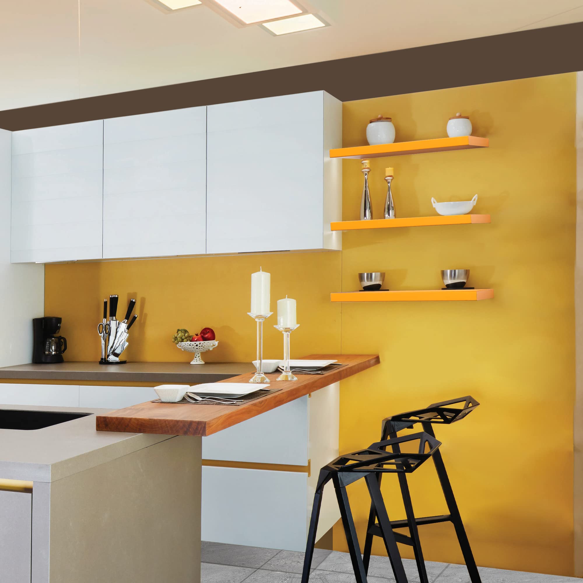 Floating Shelves, Solid Wood Wall Shelves with Invisible Brackets Set of 3, Wall Mounted Floating Shelf for Bedroom Living Room Bathroom Kitchen, Shelves for Wall Decor Storage -Yellow