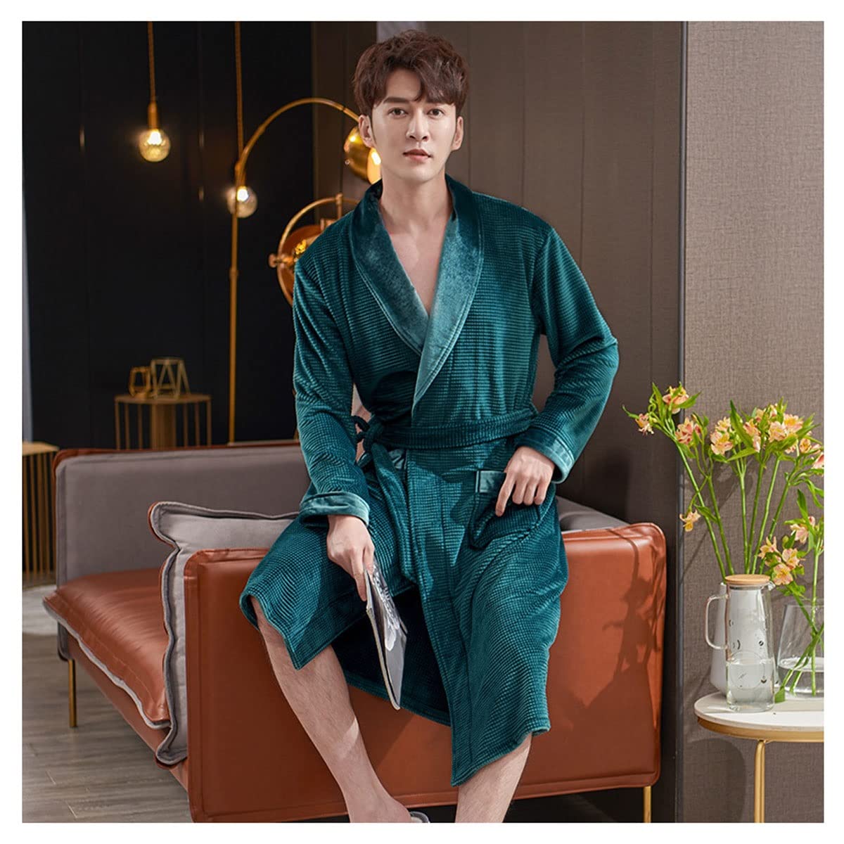 Peignoir homme chaud polaire robe de chambre confortable rouge taille L