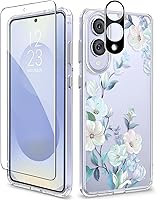 Vista 114 de GVIEWIN Funda protectora para Samsung Galaxy S25, transparente floral, delgada, a prueba de golpes, para mujer, no se pone amarilla, con protector