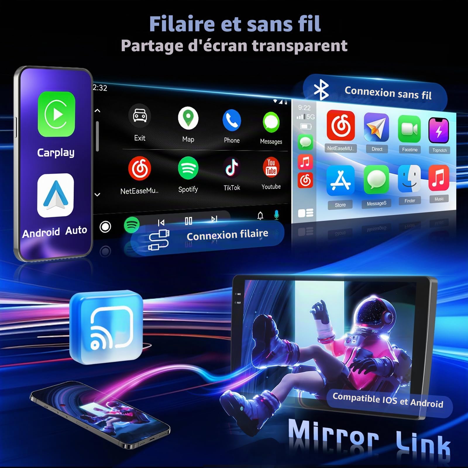 Hikity 4+64G 9" Autoradio Android pour Peugeot 207 2006-2015 | Incell Écran Tactile Wireless Carplay Autoradio 2 DIN GPS Navi Bluetooth 5.0 WiFi FM/RDS Caméra de Recul EQ 4+64G