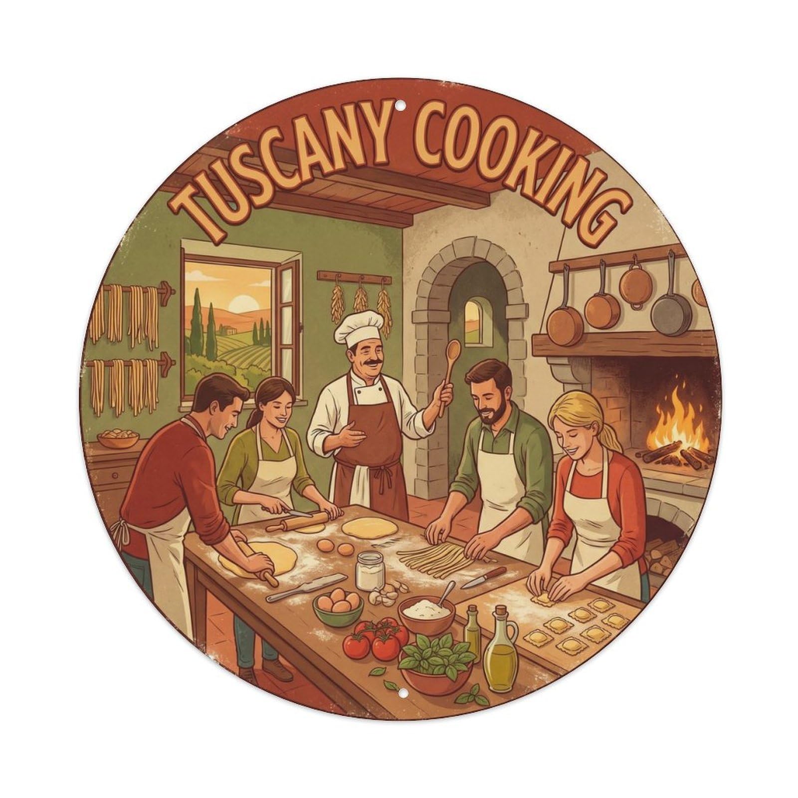 Retro Tuscany Italy Cooking Class Heritage City Travel Metal Tin Sign