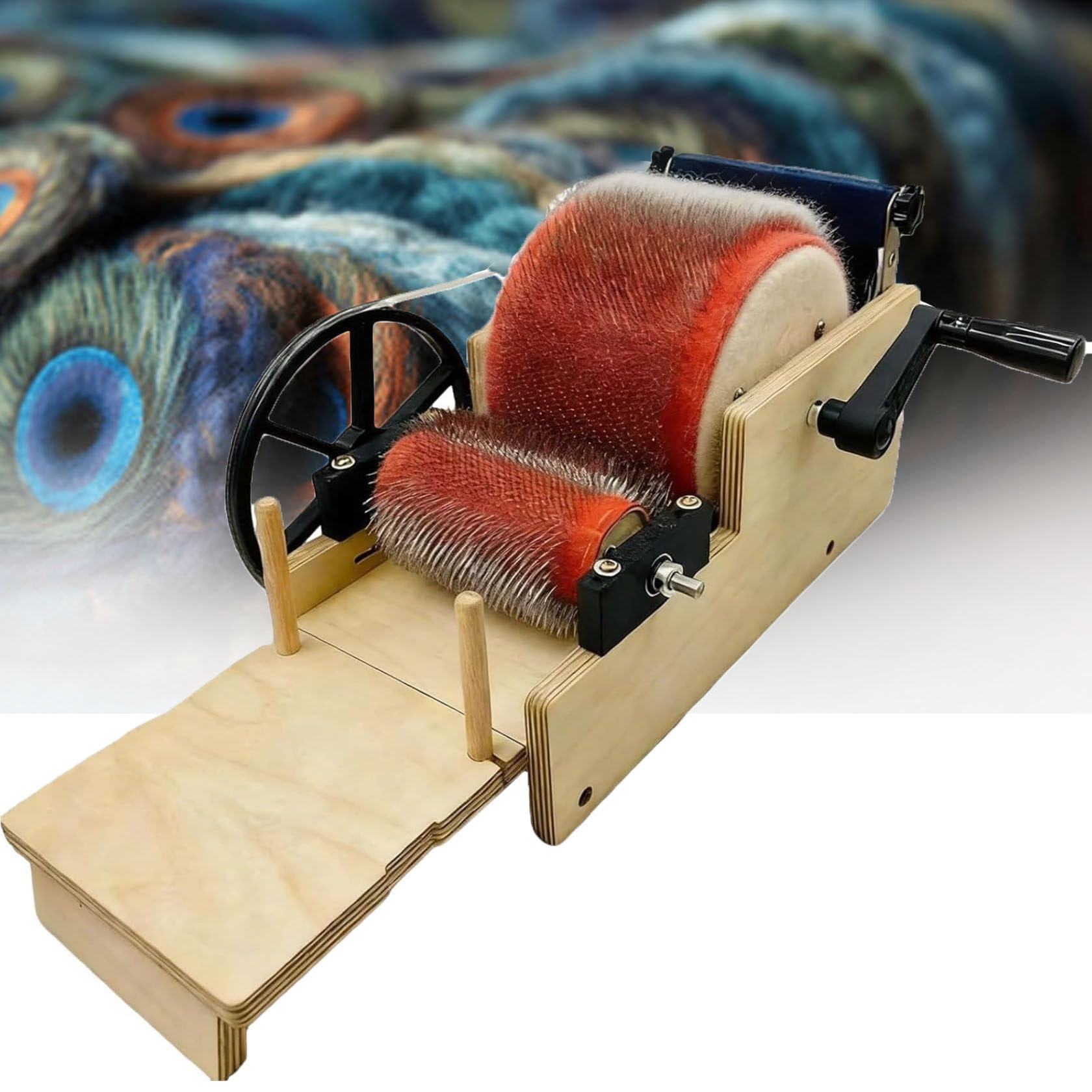 VitalisWorks Hand Crank Manual Drum Carder, 12/24cmmanual Wool Felt Drum Carding, Maximum Carding Capacity: Approximately 1.5/3.9ounces, For Diy Felting, Fast Color Mixing (24cm)