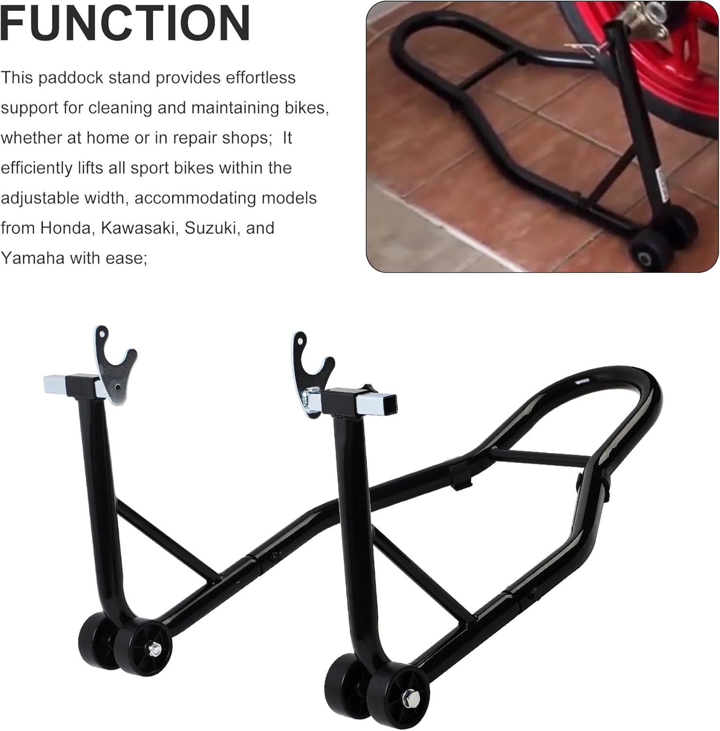 Heavy Duty Motorcycle Rear Wheel Lift Universal Sport Bike Swingarm Spool Paddock Stand Combo