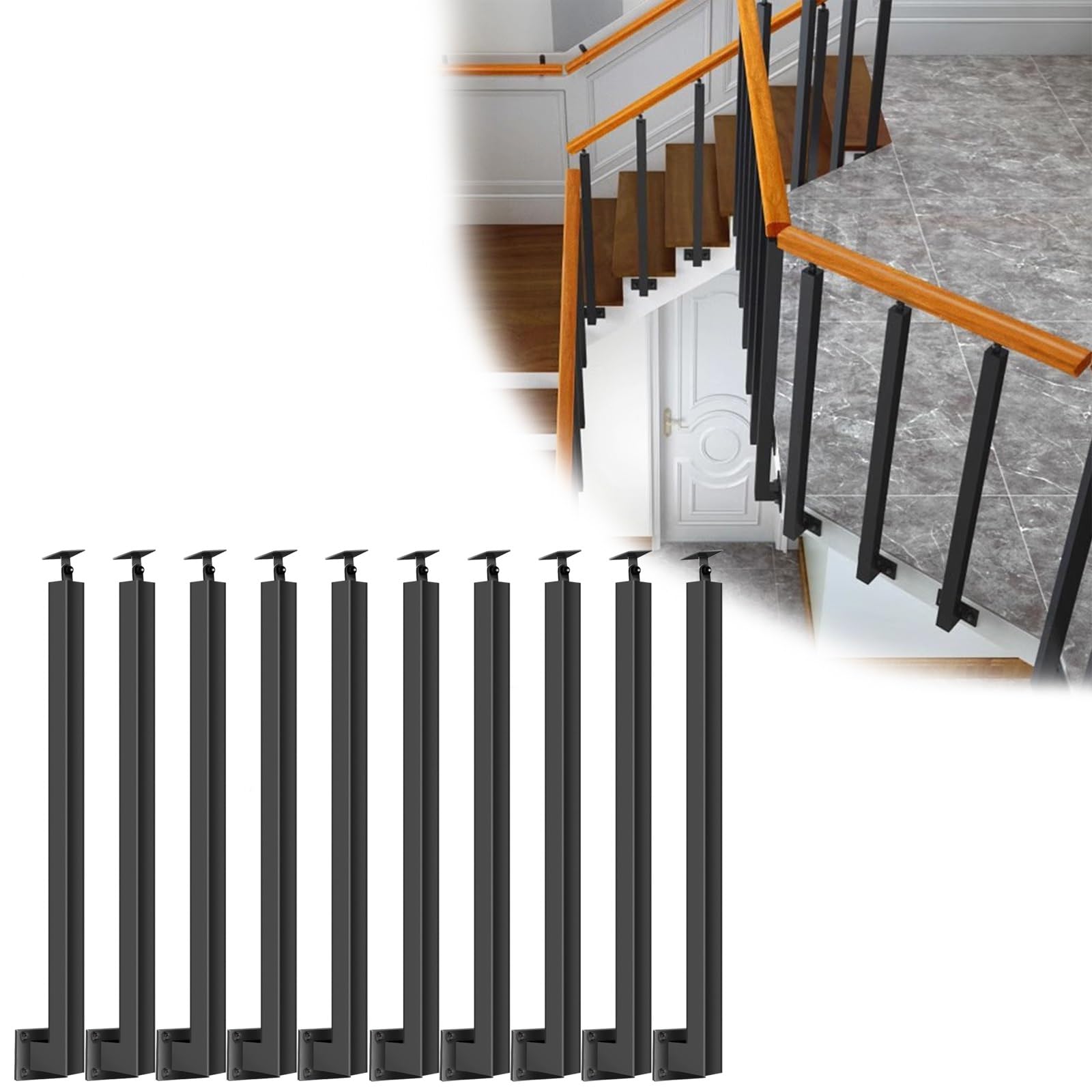 Balustres d'escalier métalliques noirs de 115 cm pour sécuriser la mezzanine et l'étage