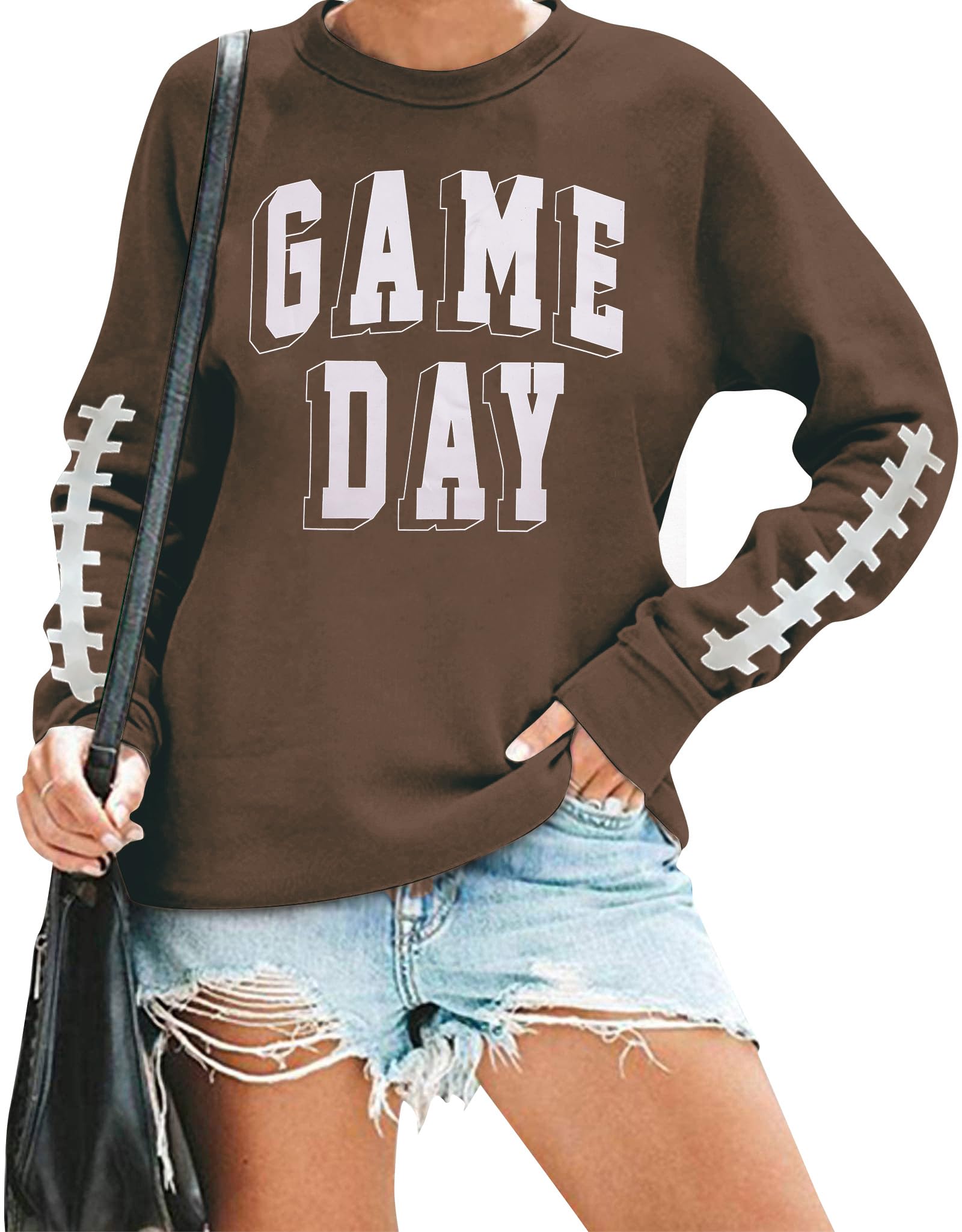 Women Game Day Sweatshirt Football Fan Game Day Shirt Letter Print Long Sleeve Casual Top