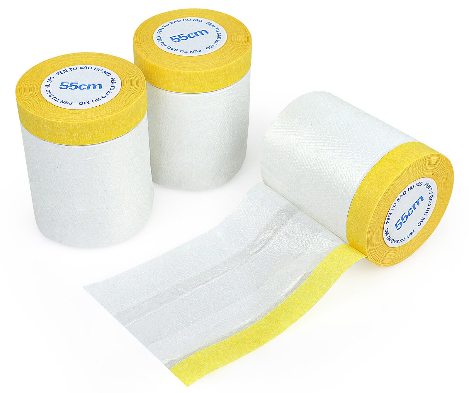 BOMEI PACK (1) Pack Pre-Taped Masking Film,1.83 Ft x 66 Ft,Tape and Drape,Automotive Painters Masking Tape Film,Adhesive Plastic Painting Drop Film for Covering Furniture,Skirting, Frames and Cars