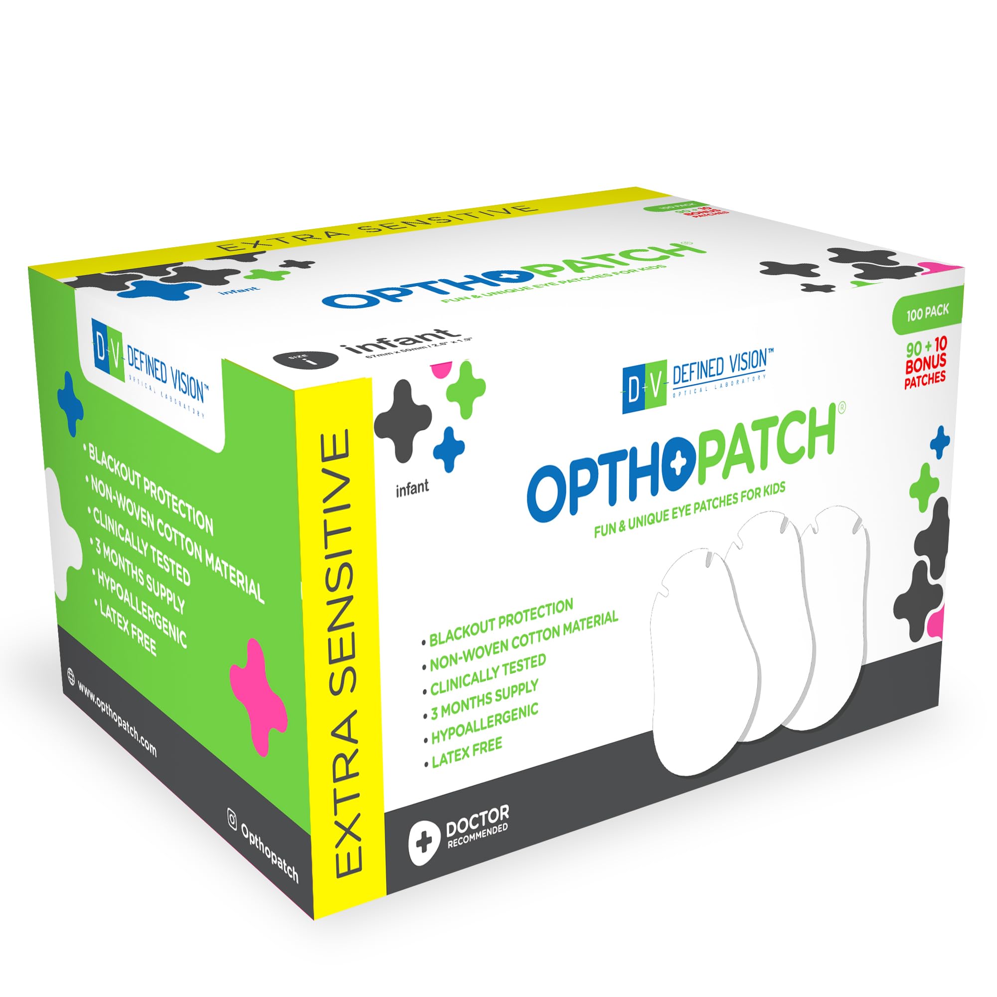 Opthopatch Eye Patches for Infants - Extra Sensitive Adhesive - Plain White - 100 Count + 3 Reward Charts