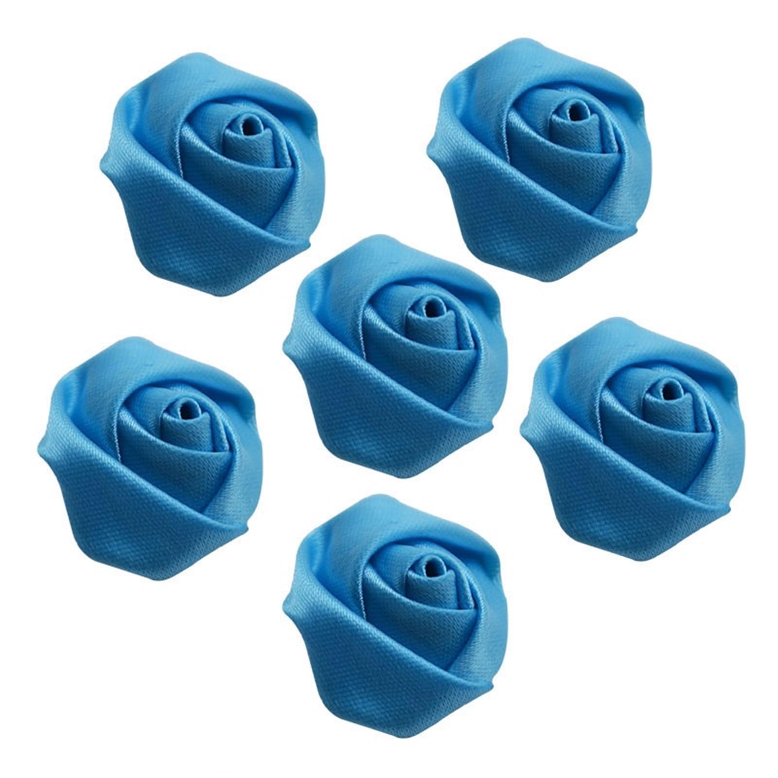 MDSRFGN Fabric Flowers 20pcs 2cm Mini Satin Rose Ribbon Rosettes Fabric Flower DIY Flowers For Home Wedding Decoration Craft(Blue)