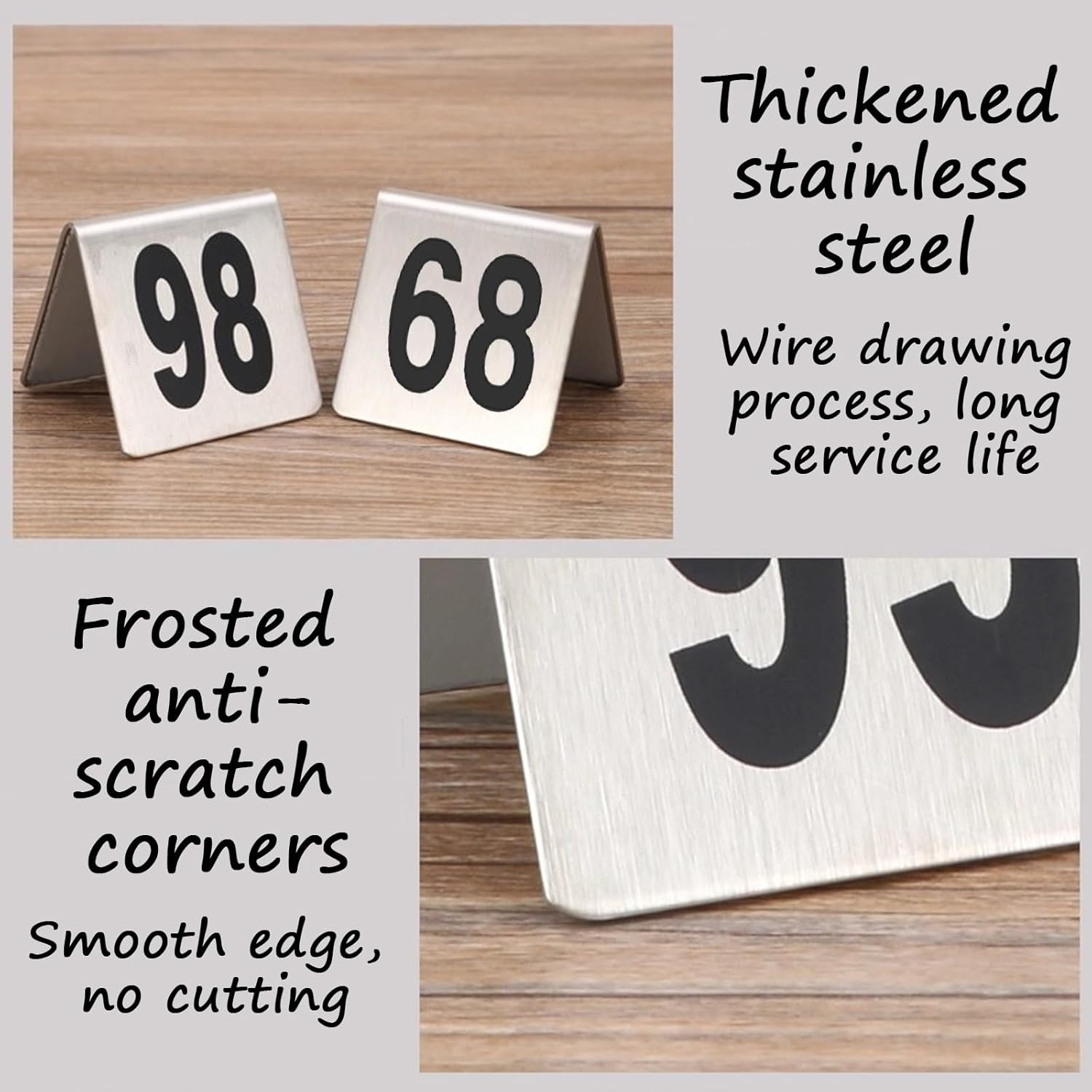 Table Order Numbers Restaurant Double Sided Reception Number Stands Signs for Cafes Bars Party Banquets Food Service Wedding Evidence Markers Supplies 5x5cm/1.97x1.97in (Silver)(41-50)