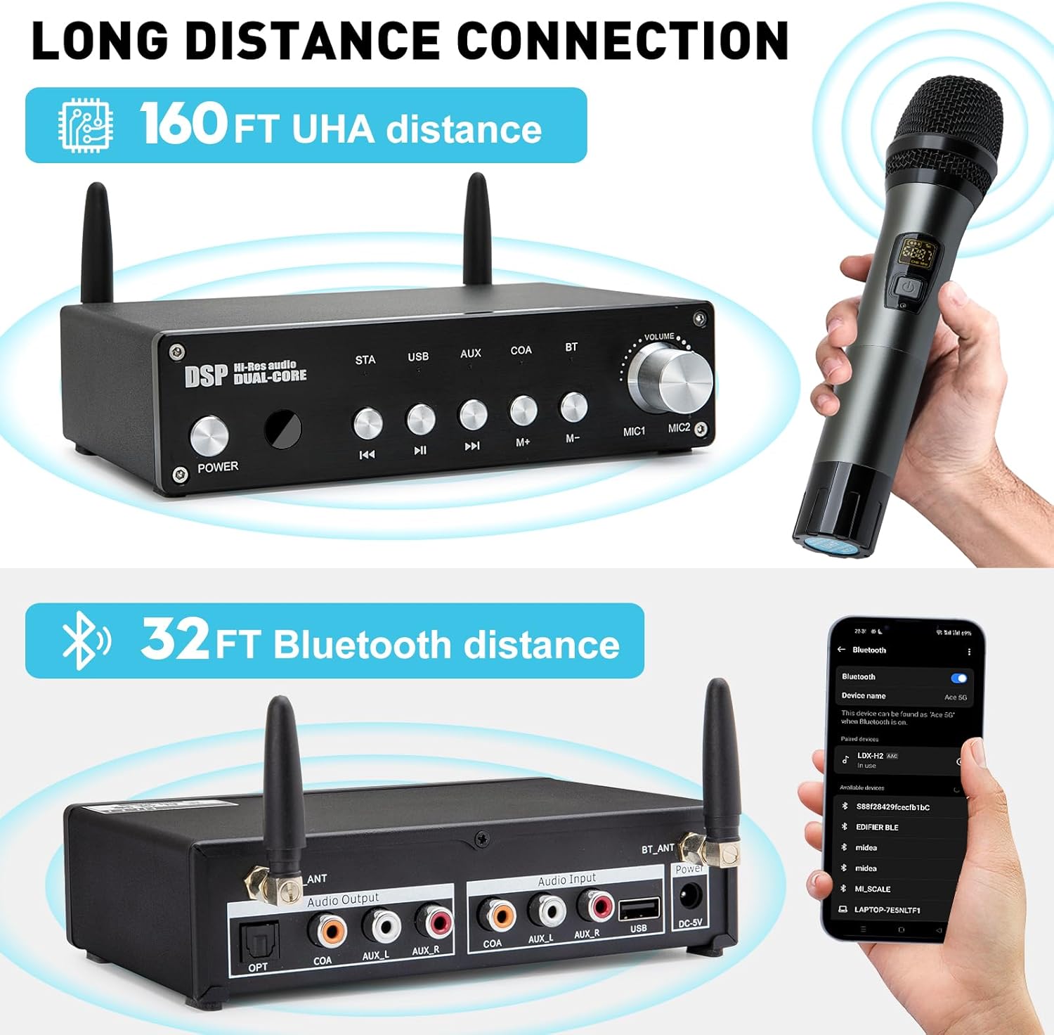 Wireless Microphone System Dual UHF Handheld Mics, Cordless Karaoke Microphone System, Bluetooth Microfono Inalambrico 200FT for DJ, Home KTV Set, Meeting, Church, Party, Wedding - Image 2