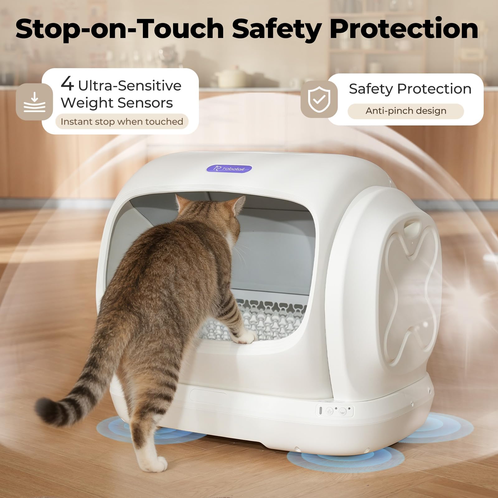 Robotail Self Cleaning Cat Litter Box,106L XXXL Extra-Large Space Automatic Cat Litter Box for Large Cats, Open Top Automatic Cat Box Self Cleaning with APP, Safety Sensor, Anti-Pinch Patent - image 4