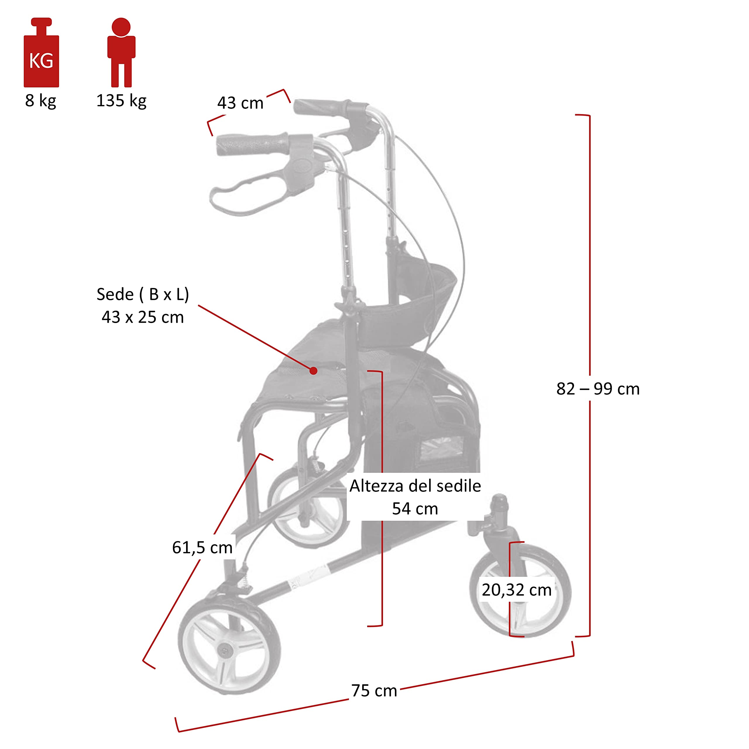 Antar AT51004 Alluminio Triciclo Camminatore 6 kg, Rosso