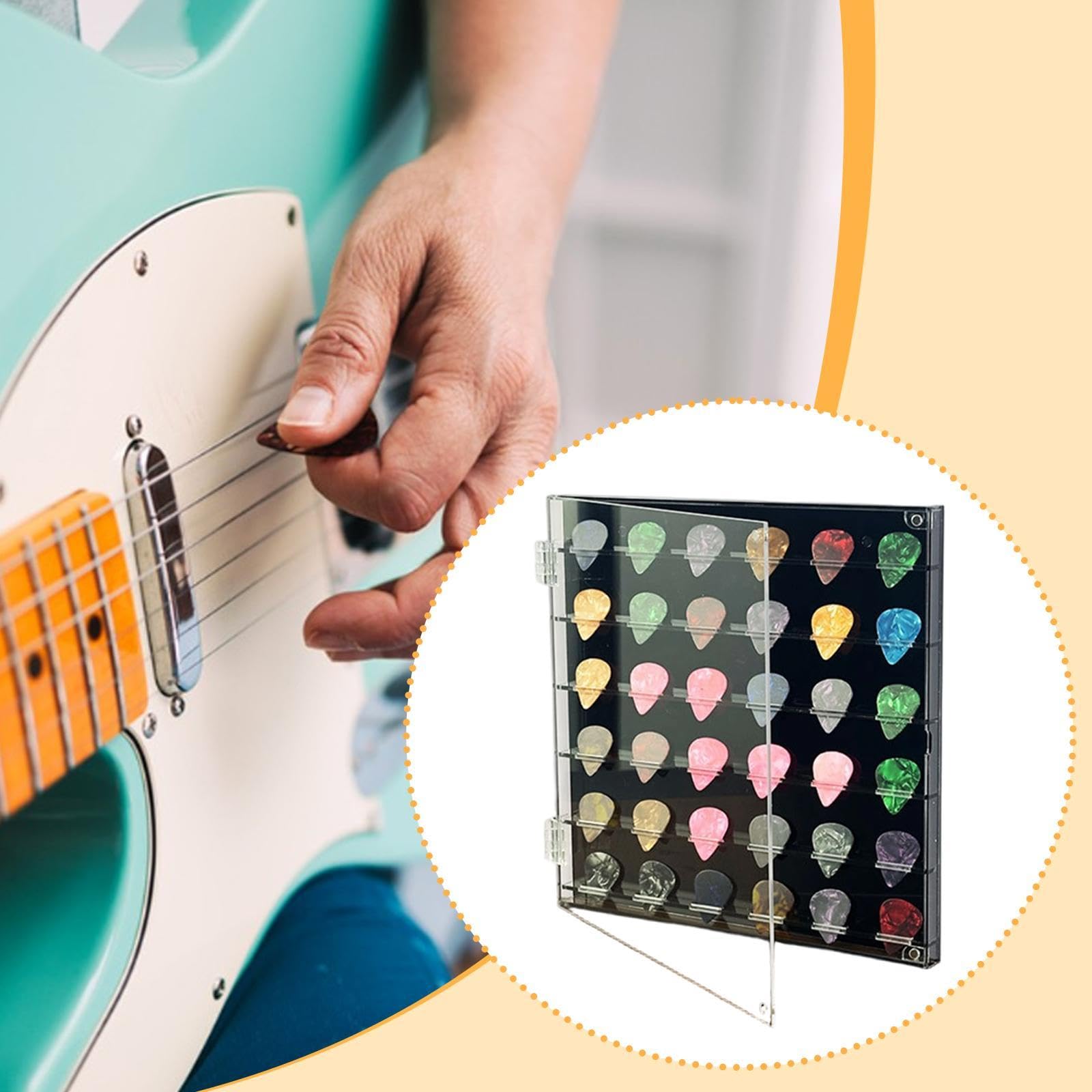 Caja Acrílica para Púas de Guitarra con Diseño Funcional Organizador Decorativo Transparente Soporte de Almacenamiento para Colecciones Adecua, 24.5 X 24.5 X 2.2 Cm