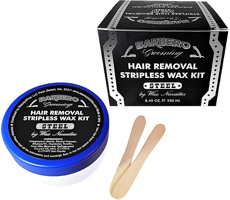 Waxness Barbero Steel Cera Dura em Grânulos para Depilação, 250 mL, com 2 aplicadores de madeira