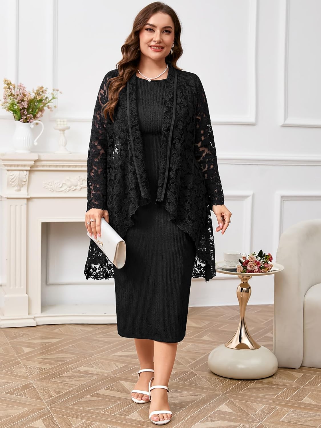 Plus Size Formal Dress Suit 2 Pcs Mother of The Bride Groom Dresses Set with Lace Jacket Elegant Dressy Outfits - Image 6