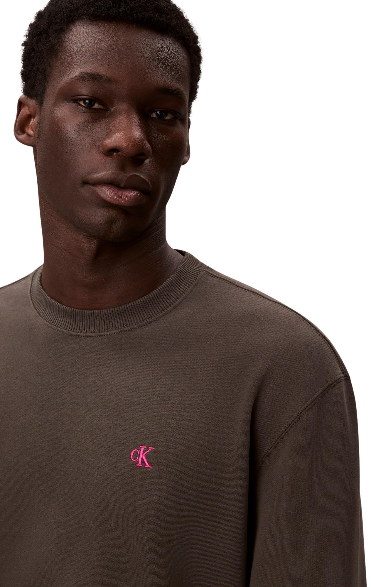Calvin Klein Uomo Felpa Terry Monogram Relaxed Fit, Marrone (Beluga), XXL