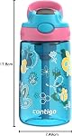 Contigo Kids Aubrey Straw Water Bottle with Leak-Proof Lid, BPA-Free Plastic, Dishwasher Safe, Blue Raspberry Butterlies, 14 oz (414 mL)